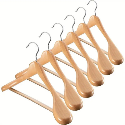 High-Grade Wooden Hangers - Set of 6 - Heavy-Duty Wooden Coat Hangers with Wide Shoulders - Clothes Hangers with 6.3cm Shoulder Flares for Suits and Garments - Wooden Suit Hangers with Trouser Bar